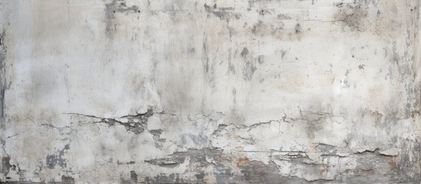 A closeup shot of a buildings concrete wall with peeling paint, creating a monochrome winter landscape art piece in the city, accentuated by snow and freezing temperatures