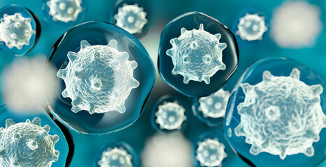 pathogen micro organisms in blue background, 3d illustration