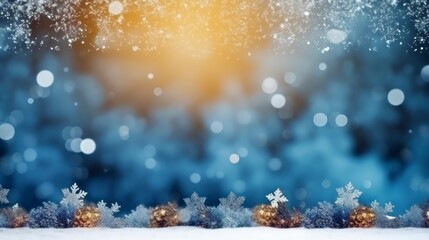 Fototapeta na wymiar Winter, snow and blurred trees background