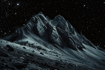 Una montaña en la noche con un rastro de estrellas, siguiendo el estilo de paisajes de fantasía exótica - obrazy, fototapety, plakaty