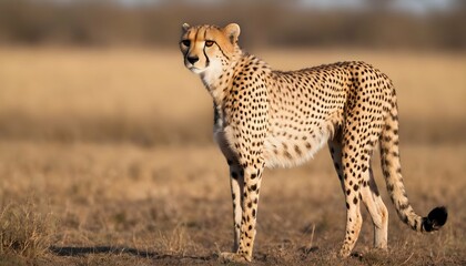 A Cheetah With Its Spotted Coat Shimmering In The - obrazy, fototapety, plakaty