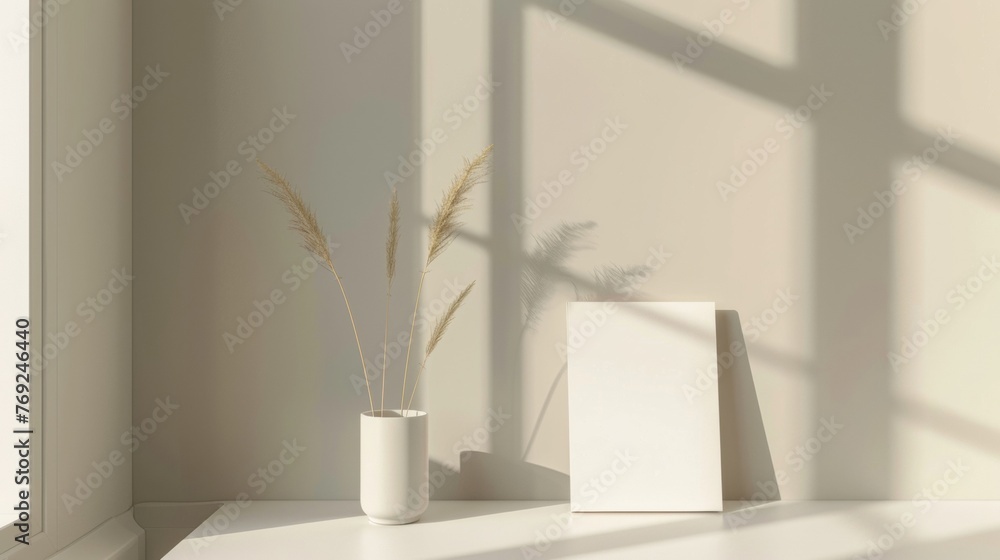 Poster blank mockup of a magazine cover with a minimalist design utilizing negative space and a single impa
