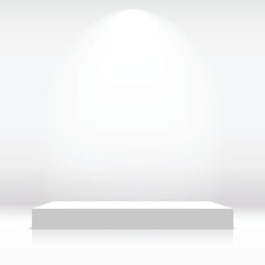 White podium or pedestal with spotlight. Vector illustration