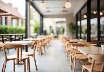 Fototapeta na wymiar Blurred image of a minimalist cafe terrace, generative AI