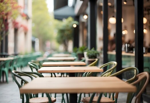 Blurred image of a minimalist cafe terrace, generative AI