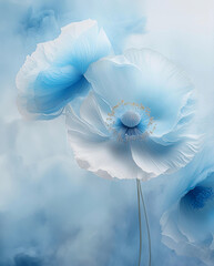 Piękne niebieskie  makro kwiaty. Tło kwiatowe. Tapeta w maki. Pastelowe wiosenne kwiaty. Abstrakcje kwiatowe