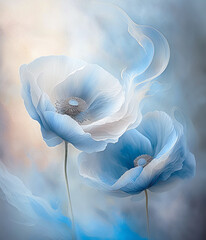Piękne niebieskie kwiaty. Tło kwiatowe. Tapeta w maki. Pastelowe wiosenne kwiaty. Abstrakcje kwiatowe