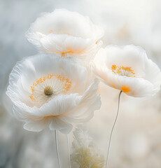 Piękne białe kwiaty. Tapeta w maki. Pastelowe wiosenne kwiaty.  - obrazy, fototapety, plakaty