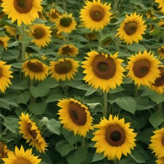 A field of sunflowers stretching towards the sun, with bright yellow petals and green stems1