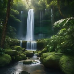 A majestic waterfall hidden deep within a lush, tropical jungle2 - obrazy, fototapety, plakaty