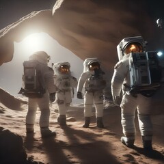 A group of astronauts exploring the surface of a distant planet1