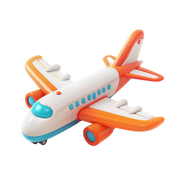 A clay-rendered airplane icon, shaped as a miniature, cheerful airplane. Cartoon style 3D icon clay render