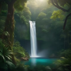 A majestic waterfall hidden deep within a lush, tropical jungle1 - obrazy, fototapety, plakaty