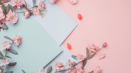 Blank mockup of a set of pastel colored letterheads with a floral pattern ideal for a feminine or...