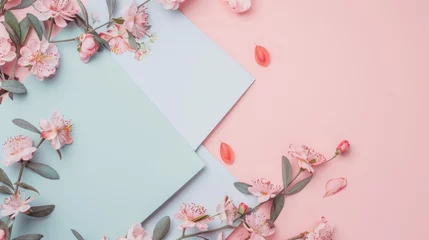 Foto op Plexiglas Blank mockup of a set of pastel colored letterheads with a floral pattern ideal for a feminine or boutique brand. © Justlight
