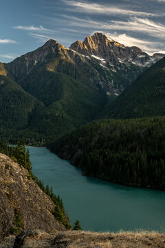 Last Sun Light Of The Day Clings To Colonial Peak Over Diablo Lake