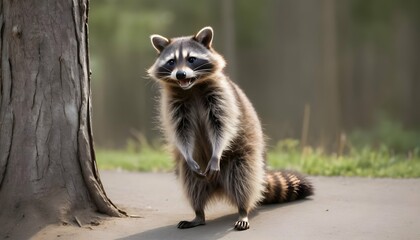 A Raccoon With Its Tail Twitching A Sign Of Excit