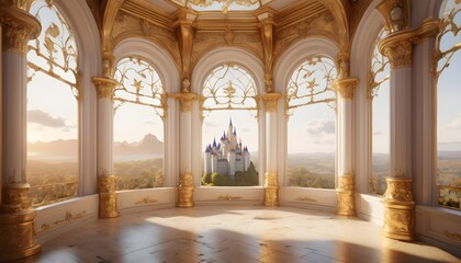 Obraz premium A large white and golden castle interior view