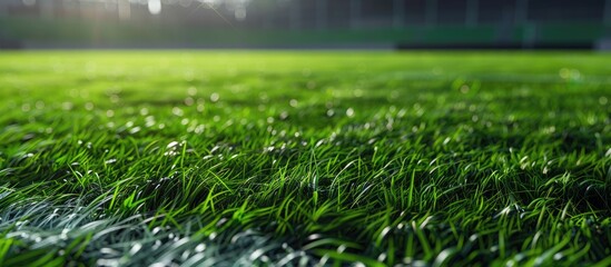 Obraz premium Green Soccer Field Grass Texture Background, Artificial Turf Interior 