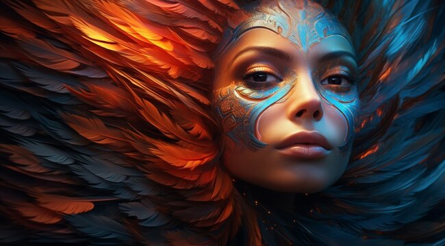 3D woman face. Character. Digital art painting style. Fantasy girl portrait. Generative AI.