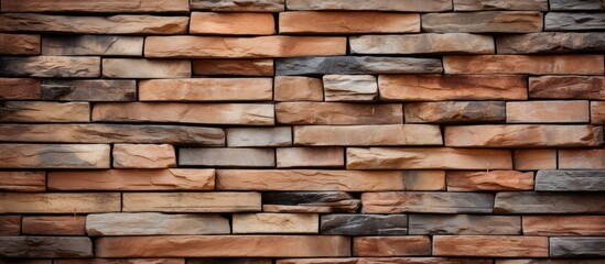 A detailed closeup of a brown brick wall showcasing various types of bricks including woodlike, hardwood, and rectangular shapes used as building material for the facade and flooring