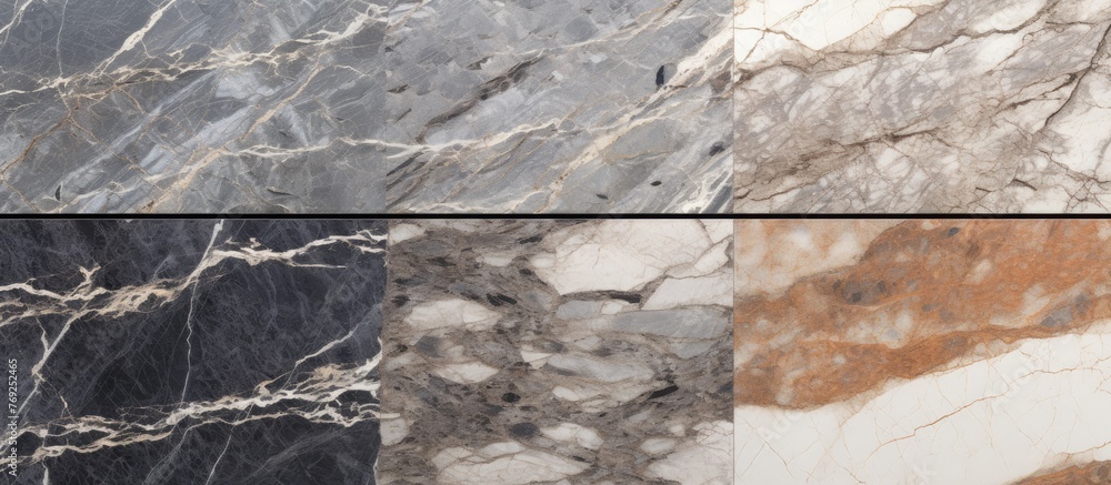 Poster a detailed view of a marble kitchen countertop showing various vibrant colors and intricate patterns