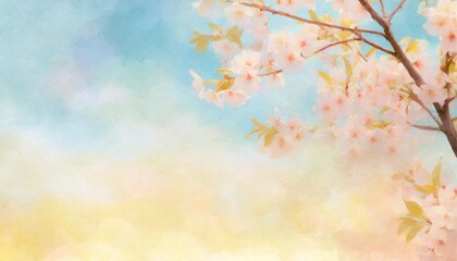 Obraz premium spring background with the image of blue sky and cherry blossoms watercolor illustration material