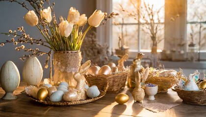 easter is coming which means lots of easter decorations should be on the table - obrazy, fototapety, plakaty