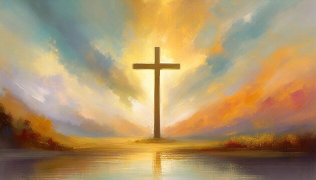 colorful painting art of an abstract background with cross christian illustration