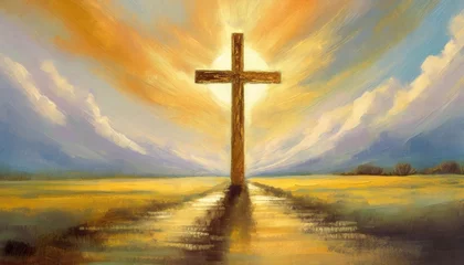 Foto op Canvas colorful painting art of an abstract background with cross christian illustration © Francesco