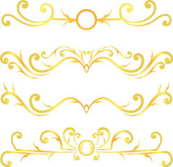 Golden swirl lines calligraphy ornament set isolated on white background for luxury graphic design