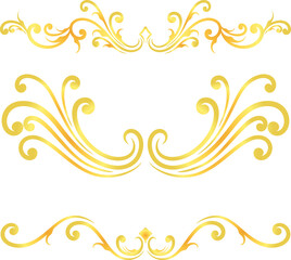 Golden swirl lines calligraphy ornament set isolated on white background for luxury graphic design