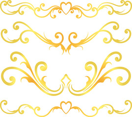 Golden swirl lines calligraphy ornament set isolated on white background for luxury graphic design