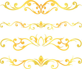 Golden swirl lines calligraphy ornament set isolated on white background for luxury graphic design