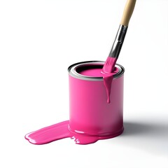 Pink paint in a jar with a brush