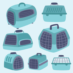 Blue Pet Cage Vector Collection.eps