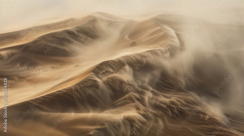 Poster dunes shifting and twisting in chaotic patterns as the sandstorm unleashes its full force natures ba