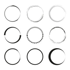 Collection of circular design elements. Variety of round shapes and lines. Hand drawn and geometric circles. Creative circular icons. Vector illustration. EPS 10.