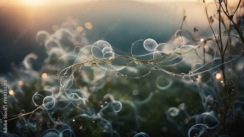 Poster create an ethereal abstract background with delicate wisps and tendrils intertwining in soft, muted 