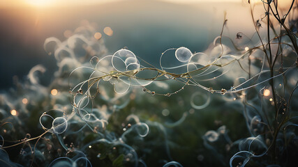Create an ethereal abstract background with delicate wisps and tendrils intertwining in soft, muted tones, suggesting a celestial dreamscape - obrazy, fototapety, plakaty