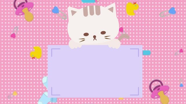 Cartoon cute cat holding banner board, memo for text