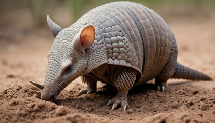 An Armadillo With Its Claws Digging Into The Soil - obrazy, fototapety, plakaty