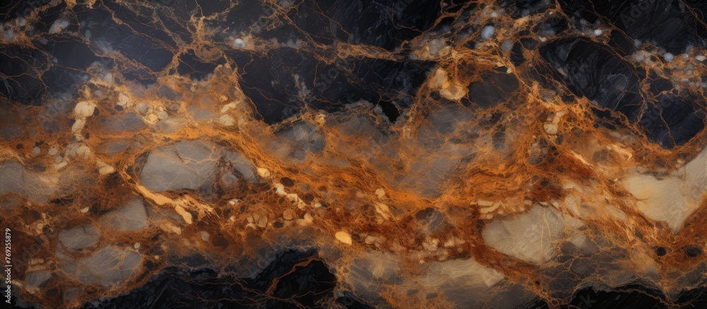 Poster detailed view of a smooth marble countertop set against a dark, solid background, emphasizing the el