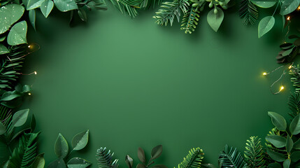 Soothing Green Christmas Background with Pine Accents and Serene Bokeh