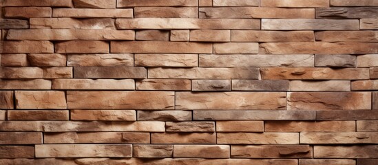 A detailed view of a beige brick wall, showcasing the intricate brickwork and rectangular shapes of this natural building material