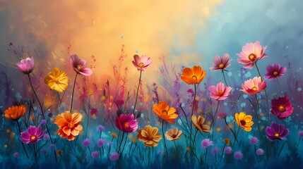 Obraz na płótnie Canvas Digital watercolor wild flowers canvas abstract graphics poster web page PPT background with generative