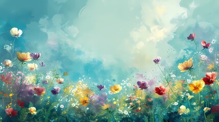 Obraz na płótnie Canvas Digital watercolor wild flowers canvas abstract graphics poster web page PPT background with generative
