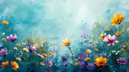 Fototapeta na wymiar Digital watercolor wild flowers canvas abstract graphics poster web page PPT background with generative