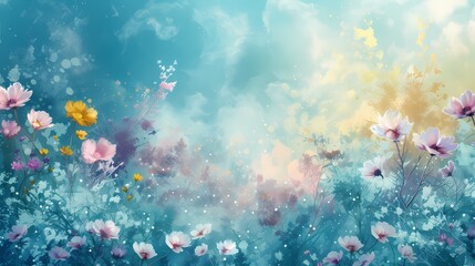 Digital watercolor wild flowers canvas abstract graphics poster web page PPT background with generative