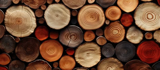  A detailed view of a stack of wood showing various rings and textures, indicating different ages and growth patterns © TheWaterMeloonProjec